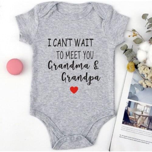 I Can't Wait to Meet Grandma & Grandpa Cotton Baby Bodysuit Pregnancy Announcement Clothes Jumpsuit Boy Girl Shower Gift Rompers