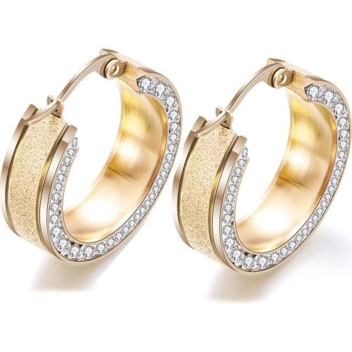 Gold Color Rose Gold Color Stainless Steel Earring for Women Round White Crystal Cubic Zirconia Hoop Huggies Earrings for Women