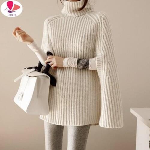 Oversize Sweater Fashion Cloak Winter Women Poncho Batwing Knitted Ladies Turtleneck Sexy Plus Size Fall Loose Europe America