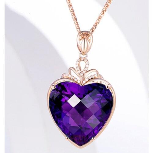 Love Heart Purple Crystal Amethyst Zircon Diamond Gemstones Pendant Necklaces for Women 18k Rose Gold Color Choker Jewelry Gift