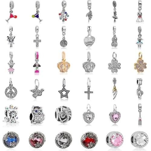 1pc Crown Clover Star Owl Cross Shell Angel Wings Peace Diy Bead Fit European Pandora Charms Bracelet Halloween Jewelry