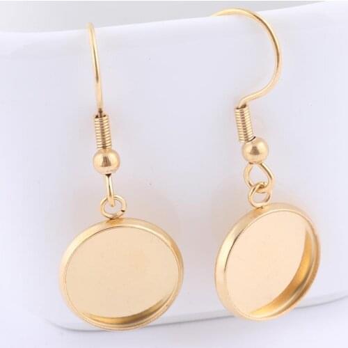 10pcs Fit 12mm Cabochon Earring Setting Blanks Stainless Steel Gold Plated Ear Wire Hooks Findings Diy Bezel Blanks