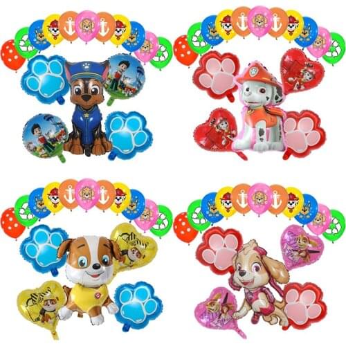 17 pcs Paw Patrol Dog Toy Aluminum Film Balloon Chase Marshall Boy Girl Cartoon Birthday Party Supplies Children Gift Set