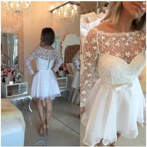 2020 Cheap Party Homecoming Dresses with Bow Long Sleeves Graduation Gowns A Line Short Prom Dress Club Wear