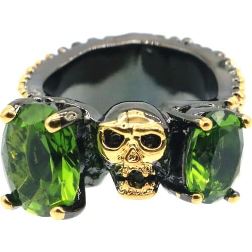 25x12mm Neo-Gothic Created 13.7g Pink Tourmaline Green Peridot Aquamarine For Men Black Gold Silver Rings Hiphop