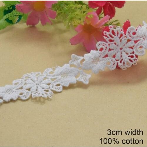 3yards 3cm white 100% cotton embroidery lace french lace ribbon fabric guipure diy trims warp knitting sewing Accessories#3739