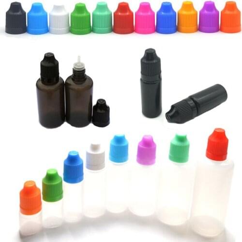 30pcs 3ml 5ml 10ml 15ml 20ml 30ml 50ml 60ml 100ml 120ml PE Dropper Bottle E liquid Vape Bottle with Colorful Childproof Caps