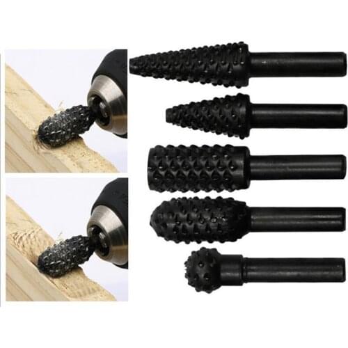 5pcs Woodworking Steel Rotary Rasp File 1/4" Shank Rotor Craft Files Rasp Burrs Wood Bits Grinding Power Carving Hand Tool