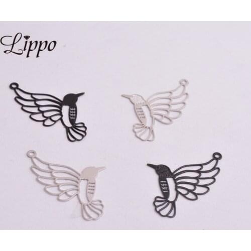 50pcs/lot AC2334 Cute animal Bird Charm Filigree Fly Dove Charms Pendant Brass Stamping Rodium plated Connector