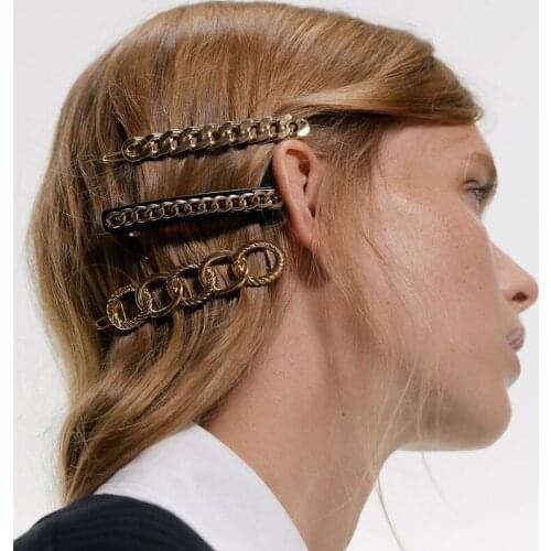 60pcs/lot DIY Simple Multi Alloy Punk Style Hair Clips 4 Styles Chain Hairpins Hair Styling Tool Accessories HA1062