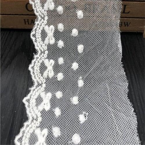 8.2CM Wide New Embroidery white flower lace fabric trim ribbon DIY sewing applique collar guipure cloth wedding dress decor