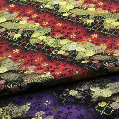 CF70 Purple/Red Black Golden Metalic Brocade Jacquard Fabric Japanese Style Silky Kimono Clothing DIY Sewing Fabrics