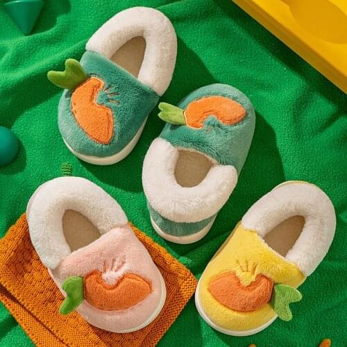 Kids Baby Boys Girls Winter Slippers Carrot Print Non-slip Home Indoors Shoes Fashion Warm Children Bag Heel Cotton Slippers
