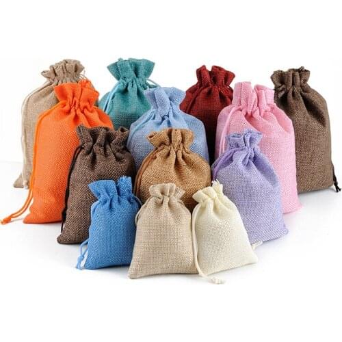 5 Pcs/lot Drawstring Natural Burlap Bag Jute Gift Bags Multi Size Jewelry Packaging Wedding Bags with Candy Bag 15x20cm 20x30cm