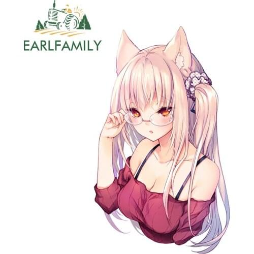 EARLFAMILY 13cm x 7.8cm for Anime Neko Ears Car Sticker Surfboard Personality Decal Scratch-Proof Waterproof Car Assessoires