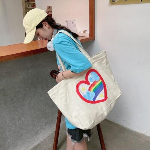 Canvas Shoulder Bag Niche Love Printing Cute Large-capacity Shopping Tote Handbag Fashion
