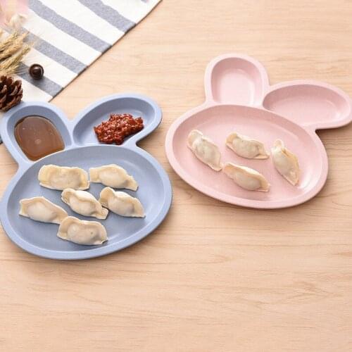 Creative Cartoon Dishes Plates For Children Healthy Wheat Straw Lovely Rabbit Shape 3 Grids Plate Snack Lunch Plate Dinner Bowl