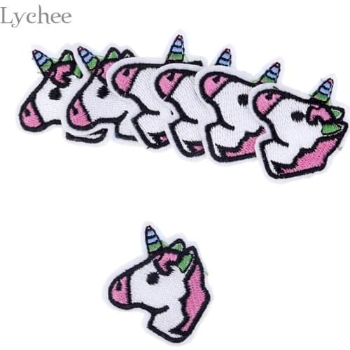 Lychee 20pcs Cartoon Unicorn Embroidery Patches Iron On Patches For Clothing Applique Blossom DIY Sewing Craft Supplies
