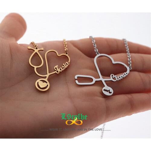 Nurse Doctor Gift Custom Name Necklace Gold Ketting Personalized Nameplate Heart Necklaces Stainless Steel Jewelry Medical