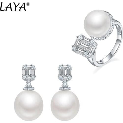 Laya Natural Baroque Pearl Earrings Ring Sets For Women Pure 925 Sterling Silver Shiny White Cubic Zirconia Elegant Fine Jewelry