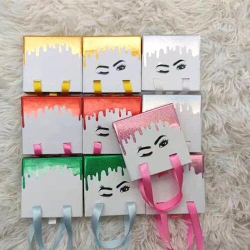 New Custom Ribbon Eyelash Boxes Packaging With Logo Wholesale Customize Your Logo Beauty Makeup Package Box for False Eyelashes