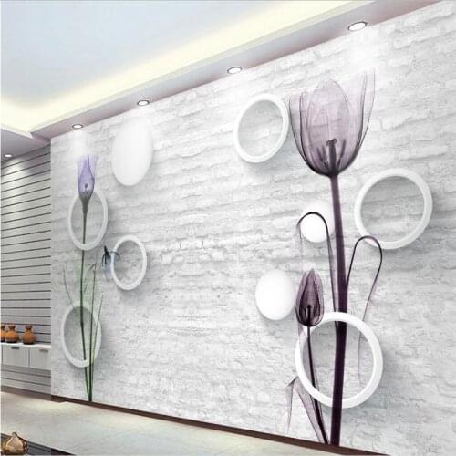 Beibehang White bricks TV background flowers wall paper home decor for living room mural papel de parede 3D wallpaper for wall