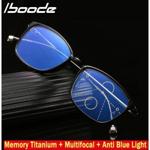 Iboode Optical Progressive Multi-Focal Reading Glasses Men Women Presbyopic Ultralight Eyewear Anti Blue Ray TR90 Frame +1.0 4.0