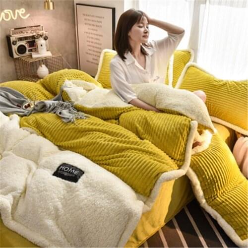 Autumn Winter Fleece Bedding Set 4pcs Solid Flannel Warm Duvet Cover Sheets Pillowcase Cashmere Thick Double Quilt Cover Stripe
