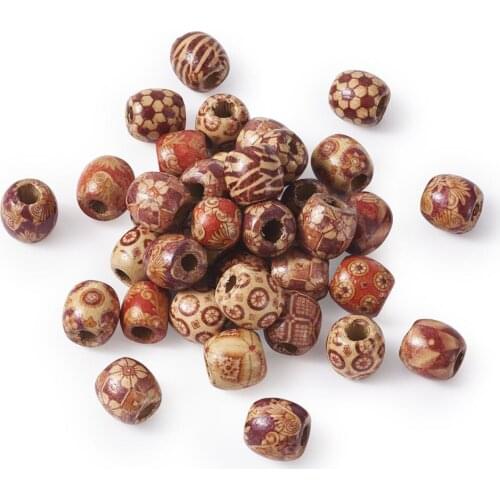 Pandahall Hot 50pcs/lot 16x17mm Mixed Wood Round Beads, for Jewelry Making Loose Spacer Charms Hole: 7mm(Range: 6.5~7.5mm)
