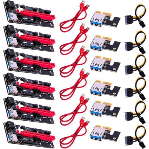 6 pieces VER009 USB 3.0 PCI-E Riser VER 009S Express 1X 4x 8x 16x Extender Riser Adapter Card SATA 15pin to 6 pin Power Cable