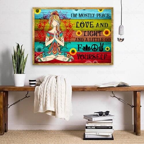 Yoga Women Mandala Poster I'm Mostly Peace Love and Light Canvas Painting Hippie Style Art Home Decoration Gift