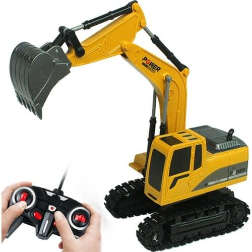 QWZ New 2.4Ghz 6 Channel 1:24 RC Excavator Toy RC Engineering Car Alloy And Plastic Excavator RTR Trucks For Kids Christmas Gift