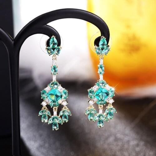 HUAMI Luxury Green Broken Zirconium Drop Earrings Butterfly Petals 925 Silver Needle Long Tassel Brilliant Jewelry for Women Gif