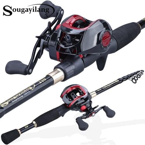 Sougayilang 1.8-2.4m Portable Telescopic Fishing Rod and 17+1BB 7.1:1 Gear Ratio Fishing Reel Fishing Tackle Combo