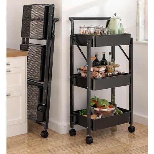 Installation free folding kitchen shelf floor multi-layer Vegetable Basket Baby goods storage rack movable cart