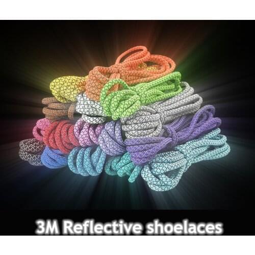 1 Pair 3M Reflective Shoelaces Top Quality Round Shoe laces Boots and Sneaker Shoelace 19 Colors Length 100cm 120cm 140cm 160cm