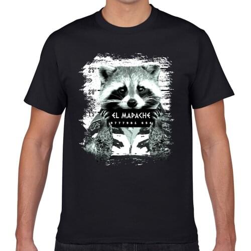 Tops T Shirt Men animal print el mapache Design Black Geek Print Male Tshirt XXXL