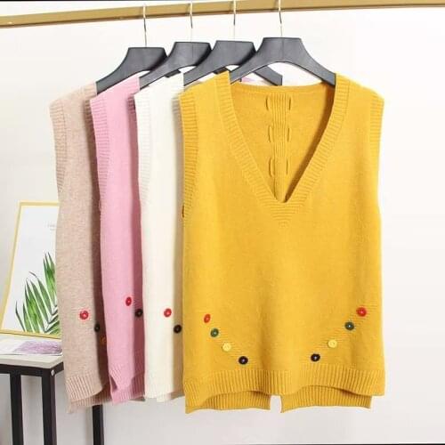 Spring/Autumn New Korean Style Fashion Vest Coat For Women Full Color Sleeveless Pullovers Tops Female Knitted Vest Button Decor