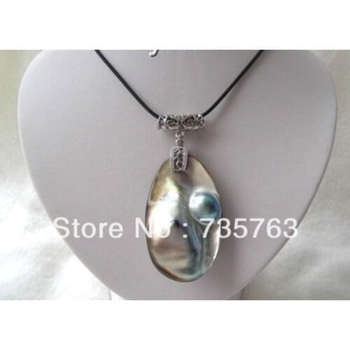 Xiuli 00958 SUPERB the biggest 30x60mm gray southsea MABE pearls pendant