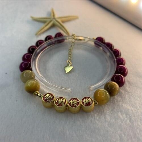 Bohemia Womens Jewelry 8mm Natural Tiger Eye Round Bracelet Religious Belief Buddha Beads Rope Chain Kirsite 7.5inch Y914