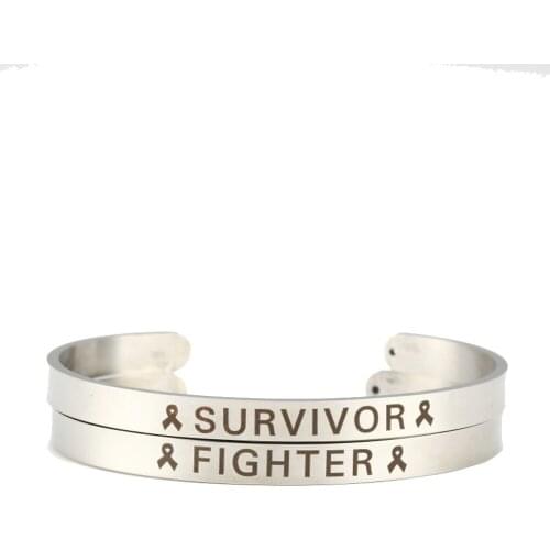 Engraved SURVIVOR FIGHTER Ribbon Exquisite Bangle Rose Gold Stainless Steel Women Bracelets Jewelry 2019 New Dropshipping