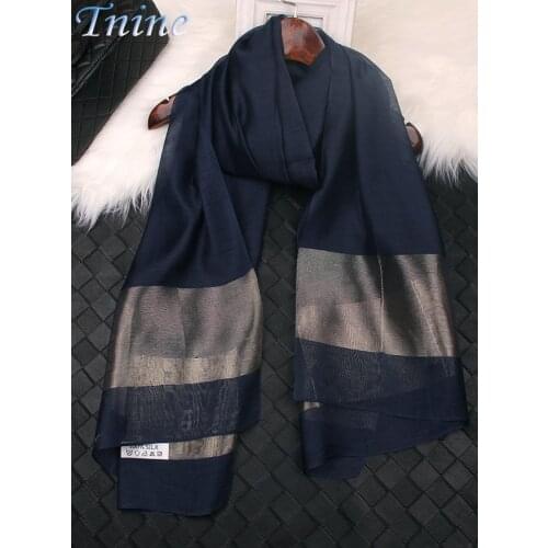 New Fashion Silk Women Scarf Luxury Brand Black Stitching Gold Silk Scarves Shawl Muffler Organza Scarf Foulard Female Bandana