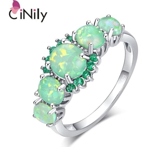 CiNily Authentic Green Opal 925 Sterling Silver Rings for Party Gift Women Fine Jewelry Ring Wholesale Size 7-8 SR005