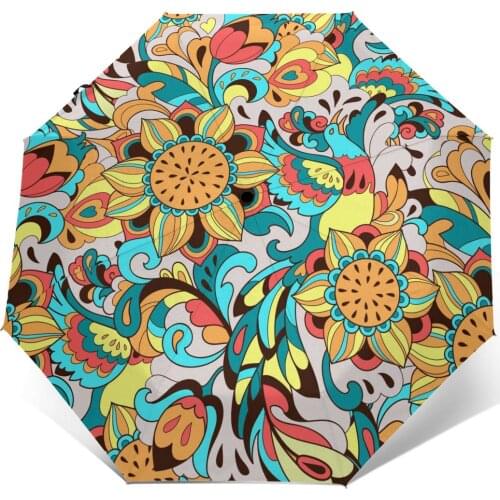 Sunny Umbrella Bird Phoenix And Sunflower Automatic folding portable men women umbrella Sunscreen rain Windproof beach parasol