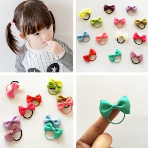 10Pcs/Lot Mini Bow Hair Ropes Little Girl Hair Grosgrain Ribbon Bows With Elastic Hair Bands Kids Hair Accessories
