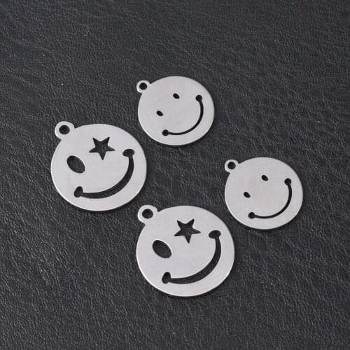10Pcs/Lot Stainless Steel Smile Face Charms for Jewelry Making Supplies Bracelet Necklace Pendant Craft DIY Accessories