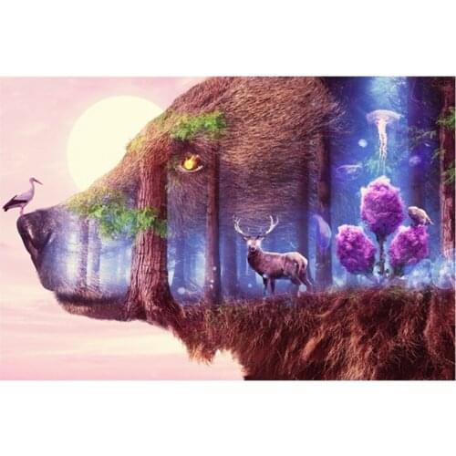 5D DIY Full Round Diamond Painting Fantasy Bear & Deer 3D Embroidery Cross Stitch Rhinestone Mosaic Home Decor Art Y252