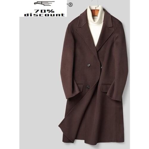AYUSNUE 2020 New 200% Wool Coat Men Double Breasted Long Jacket Korean Overcoat Mens Jackets and Coats B29N000090A KJ4200