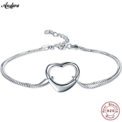 ANDARA Hot Sale 925 Silver Bracelet Women Link Double row Bracelet Authentic Silver Jewelry Gift