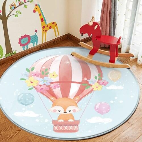Baby Play Fashion Children Carpet Balloon Pink Car Animal Picture Non-Slip Children Flannel Carpet Baby Hand Print Round Carpet